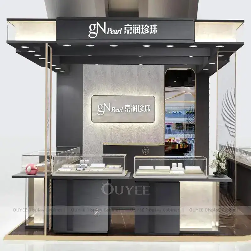 Premium Walnut Jewelry Showcase Counter With Perimeter Display Cabinets 1