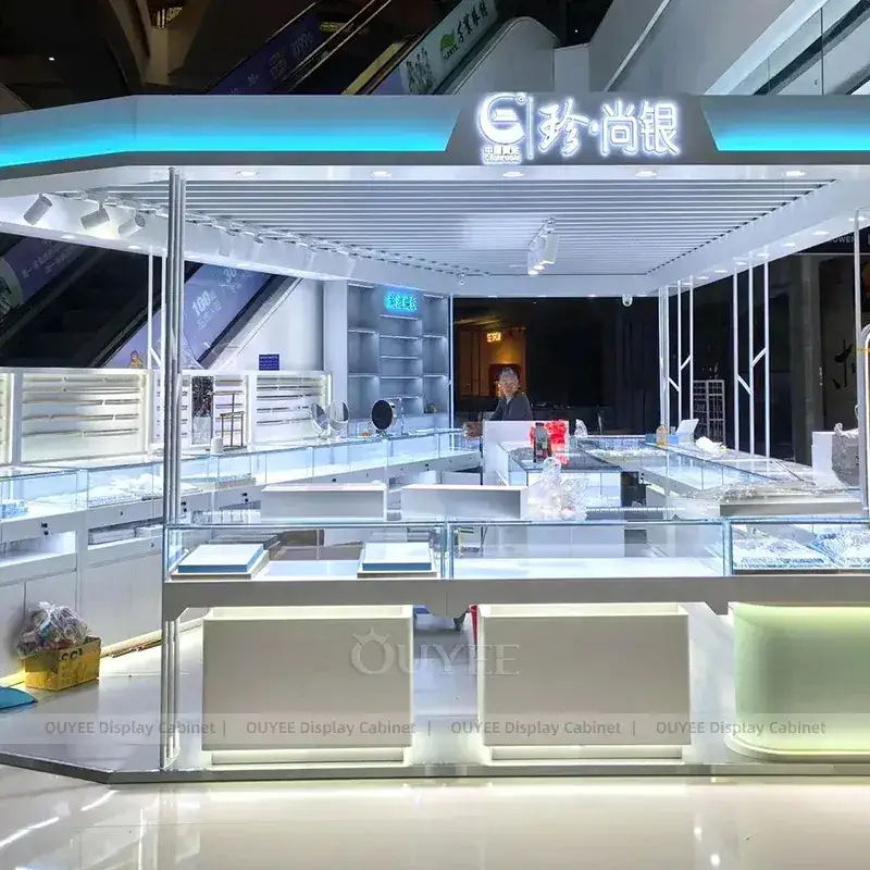 Elegant Walnut Jewelry Boutique Display Cabinet With Perimeter Display Cabinets 1