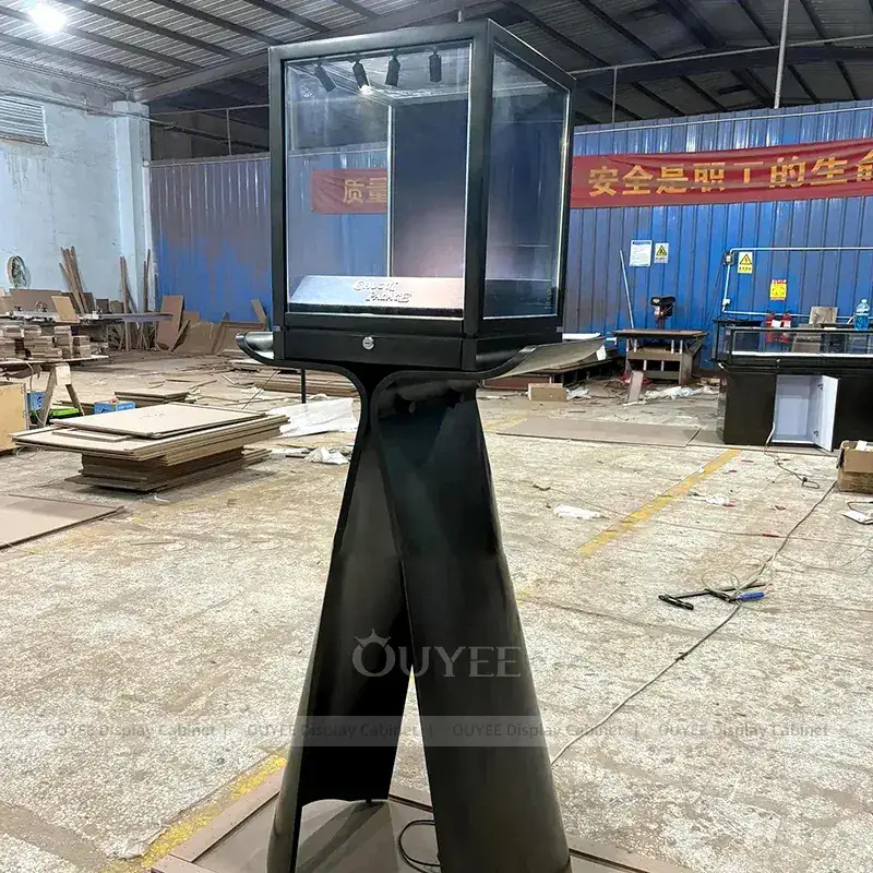 Premium Champagne Gold Jewelry Showcase Counter With Curved Glass Islands 1