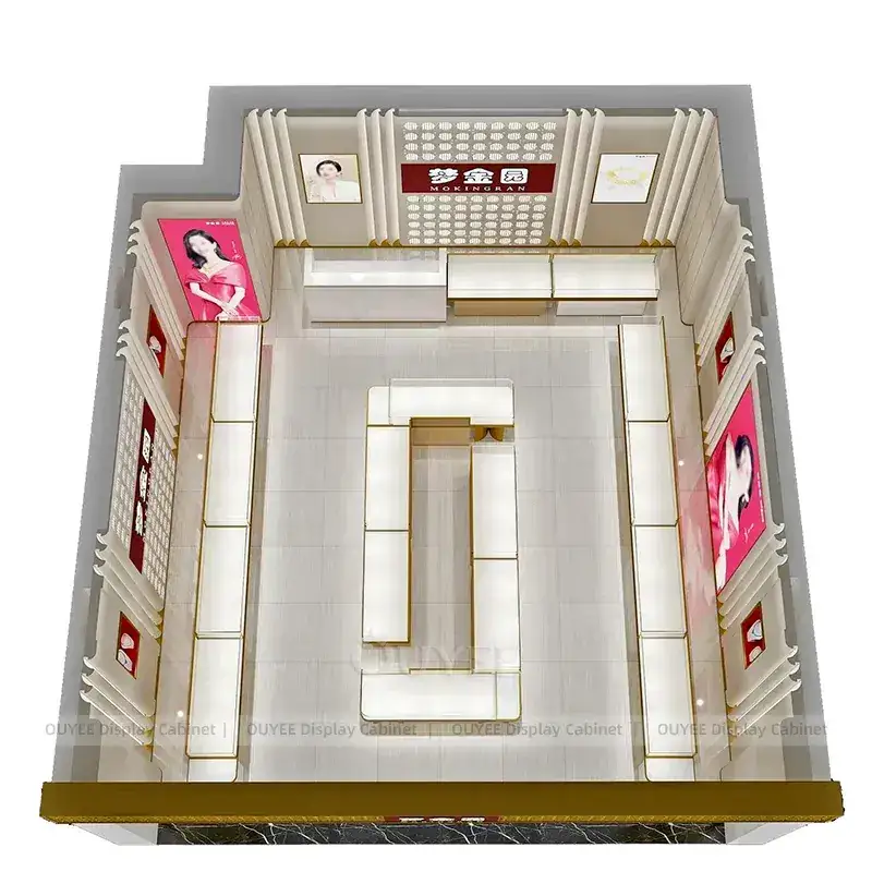 Custom White Jewelry Display Cabinet With Fluted Front Desk 1