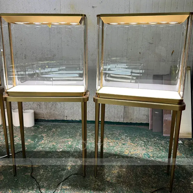 Custom Beige Jewelry Display Cabinet With Perimeter Display Cabinets 1