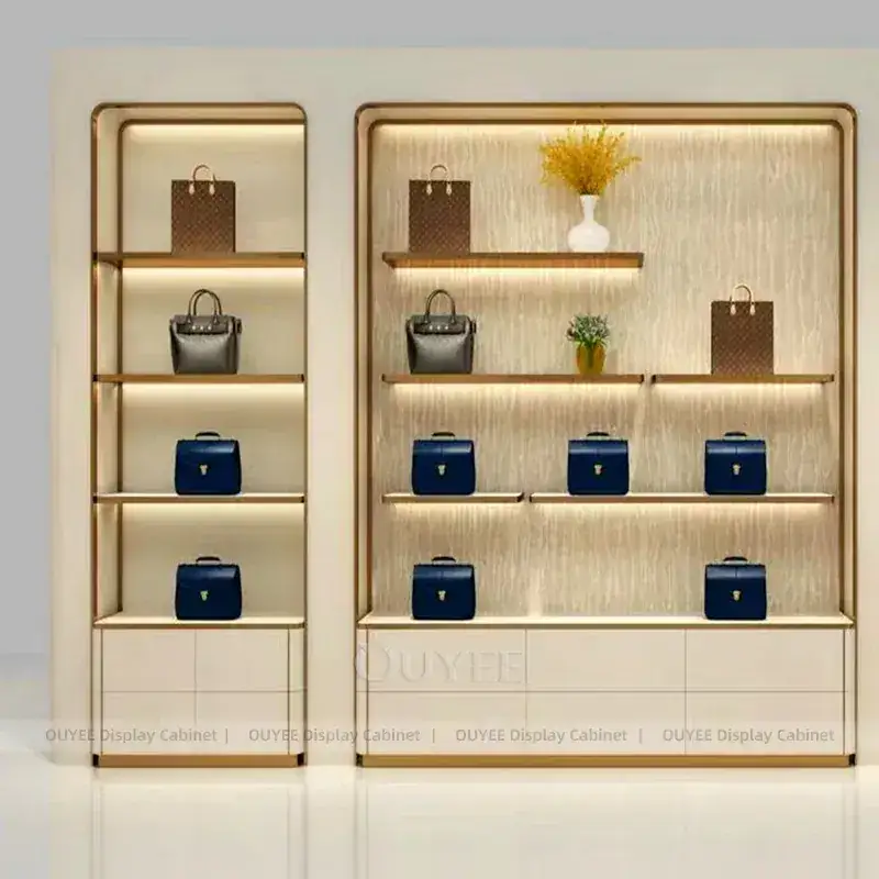 Premium Beige Jewelry Showcase Counter With Perimeter Display Cabinets 1