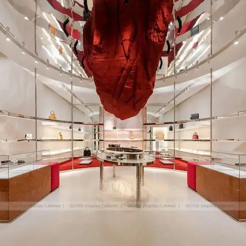 Contemporary Beige Jewelry Retail Display Cabinet With Center Island Showcases 1