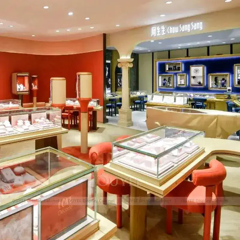 Modern Black Jewelry Display Counter With LED Wall Showcases 1