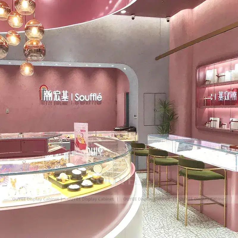 Luxury Black Jewelry Store Fixture With LED Wall Showcases 1