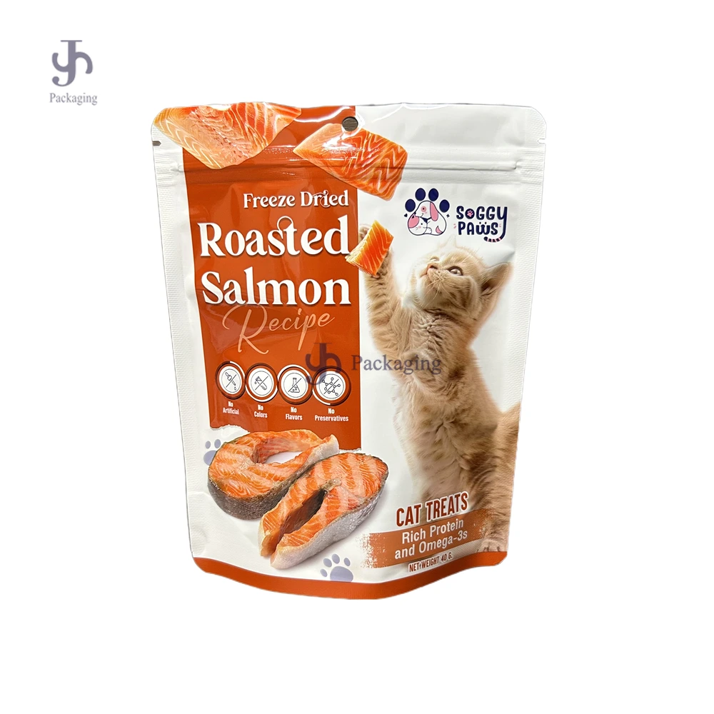 Custom Printed Stand Up Pouches for Freeze Dried Roasted Salmon Cat Treats 1