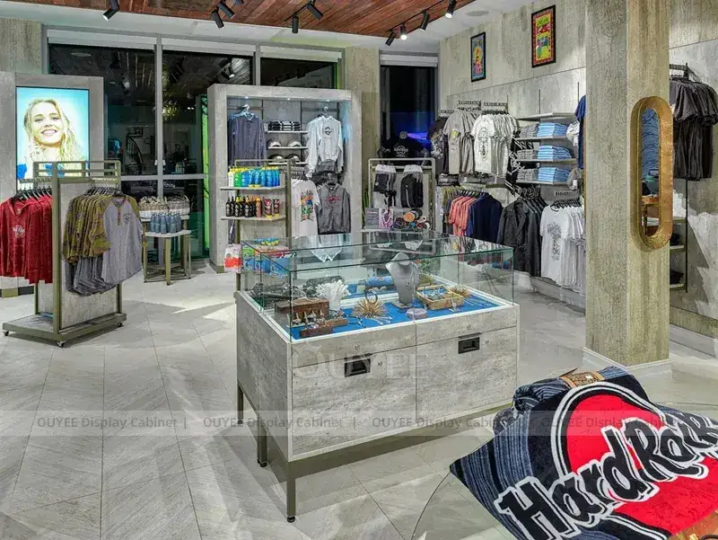 Mesas de exposição para boutique de moda com vitrine de vidro 1