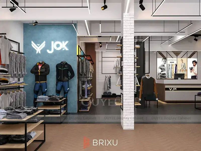 عرض ملابس BRIX على الحائط مع أرفف بإطار أسود 1