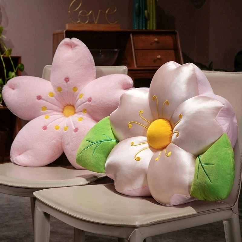 Kawaii Sakura Flower Plush Pillow, Fluffy Floral Throw Cushion, Aesthetic Home Decor Pillow for Living Room Bedroom 1