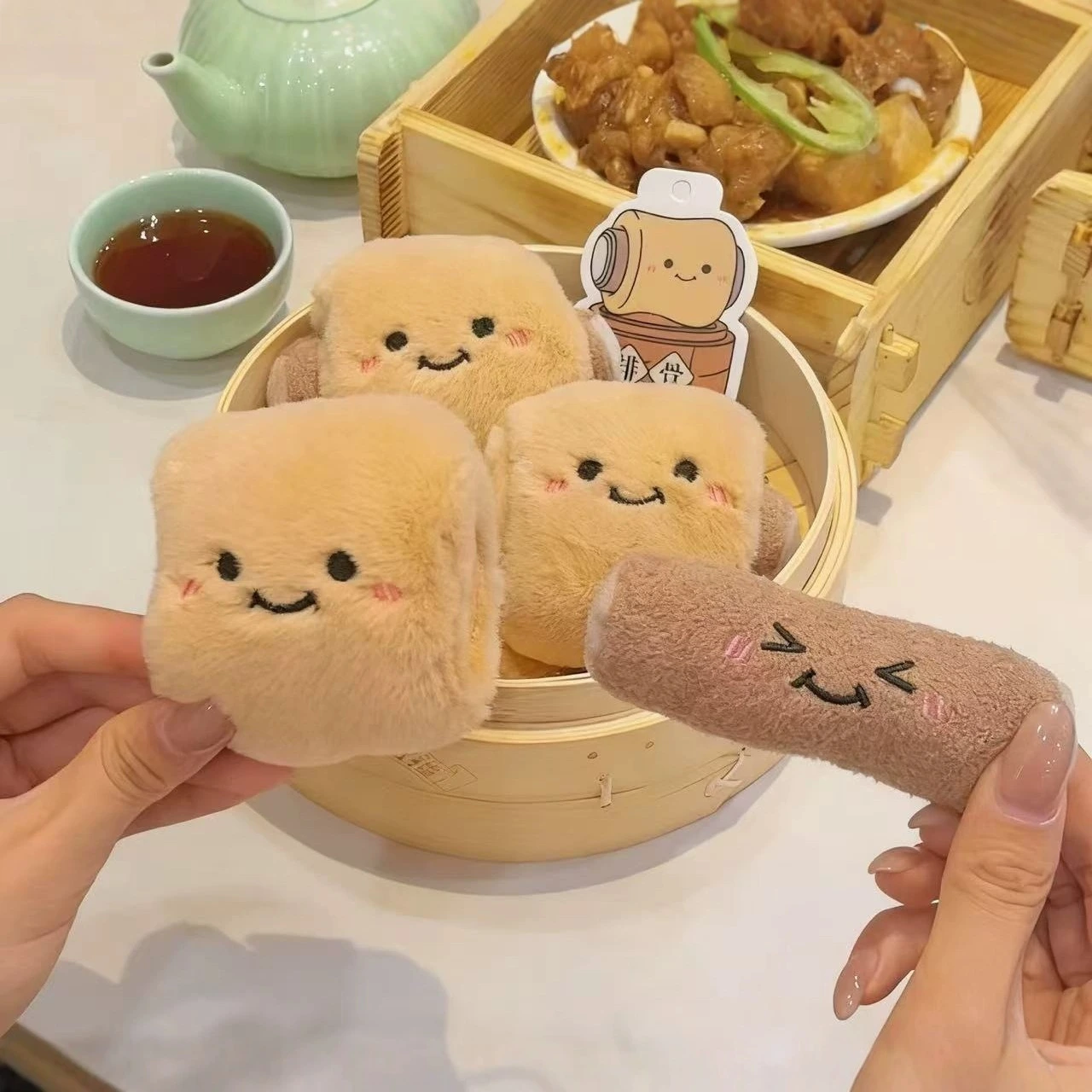 Cute Pork Ribs Plush Keychain, Soft Steamed Ribs Bag Charm, Kawaii Food Plush Pendant for Backpack Purse 1