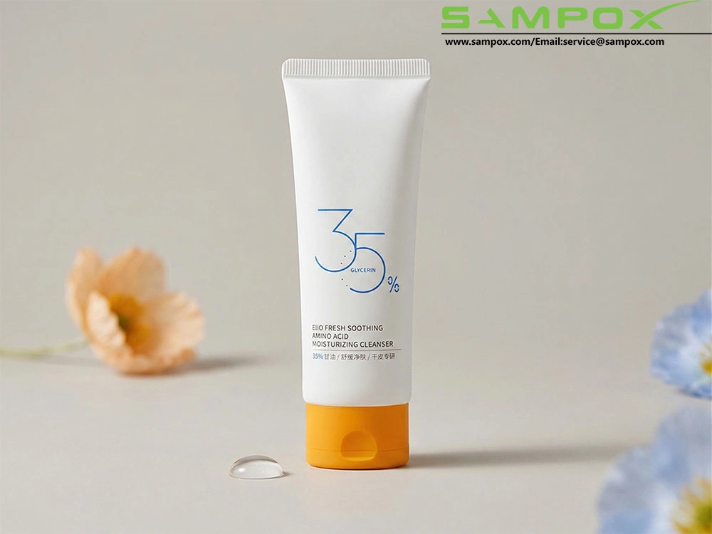 White PE Facial Cleanser Oval Tube 100g 40mm with Yellow Flip-Top Cap 1