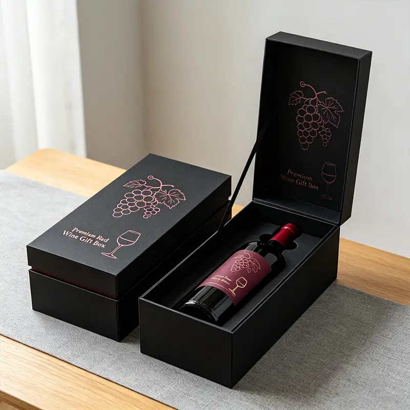 Custom Logo Recyclable Paperboard Liquor Packaging Customized Tall Magnetic Folding Gift Boxes Gift Set Sublimation Red Wine Box 1