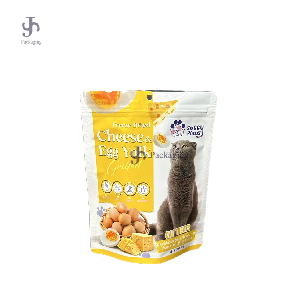 Custom Stand Up Cat Treat Pouches with Resealable Zipper & Tear Notch 1