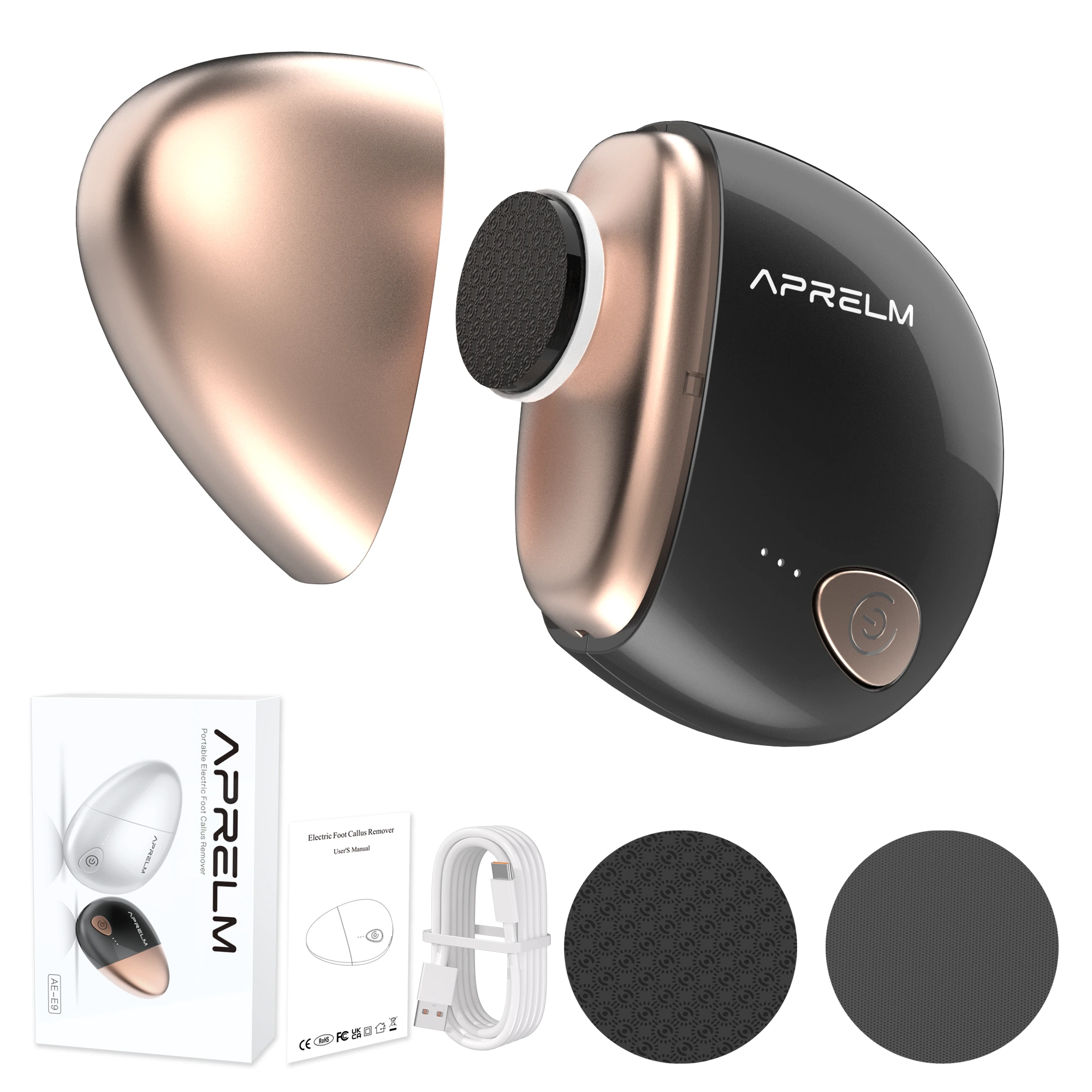 AprElm Portable Electric Hand & Foot Callus Remover with 2 Glass Grinding Heads, Rechargeable 800RPM Mini Electric Hand & Foot File for Travel Outdoors Office Gym 1