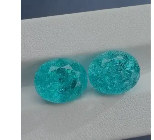 حجر بارايبا آيس كراك، مقطوع حسب الطلب من ميسيجيولري، مقاس 12 × 15 مم 1