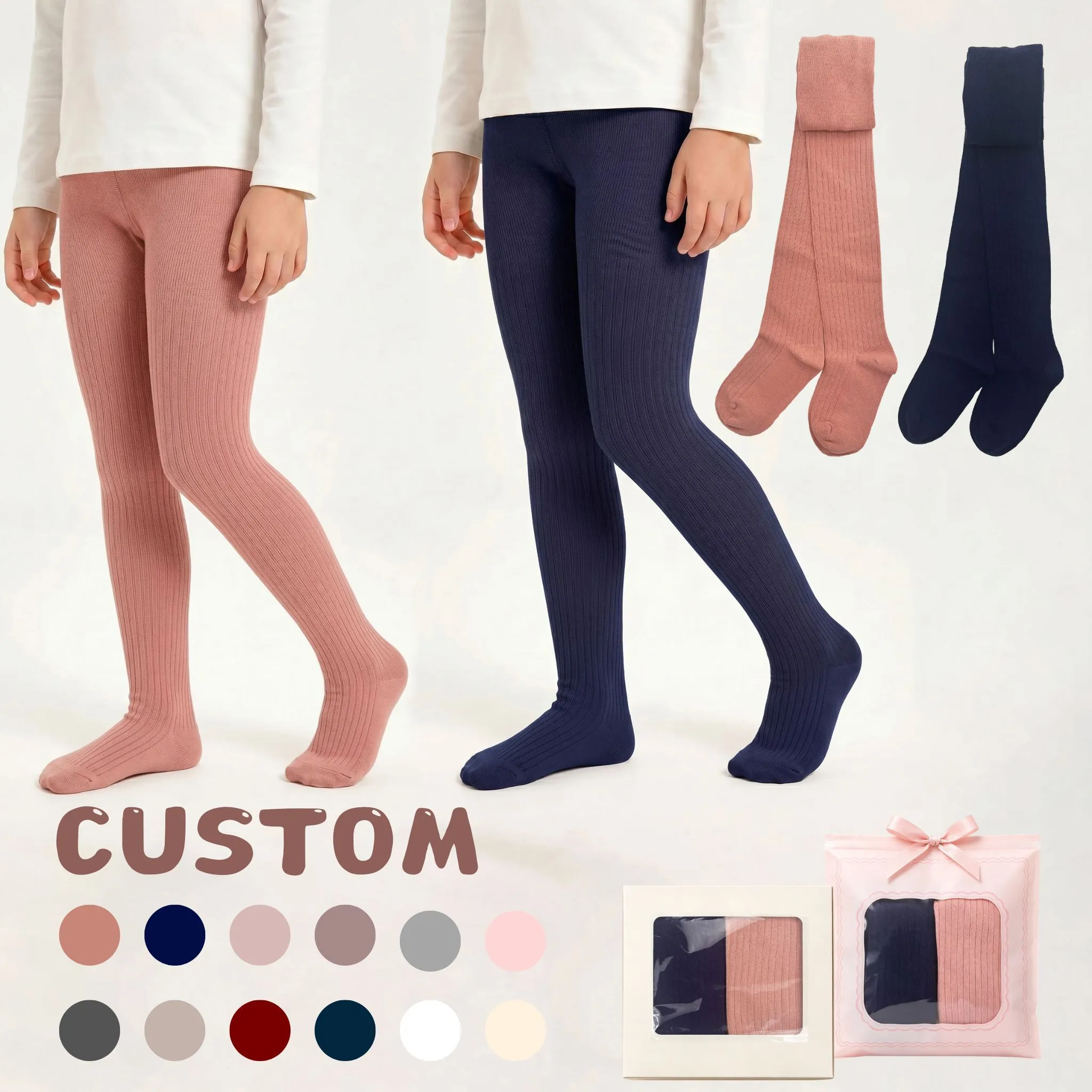 Детские вязаные колготки на заказ для девочек, полосатый узор, дышащие, мягкие, для школы, HY-T-055 1