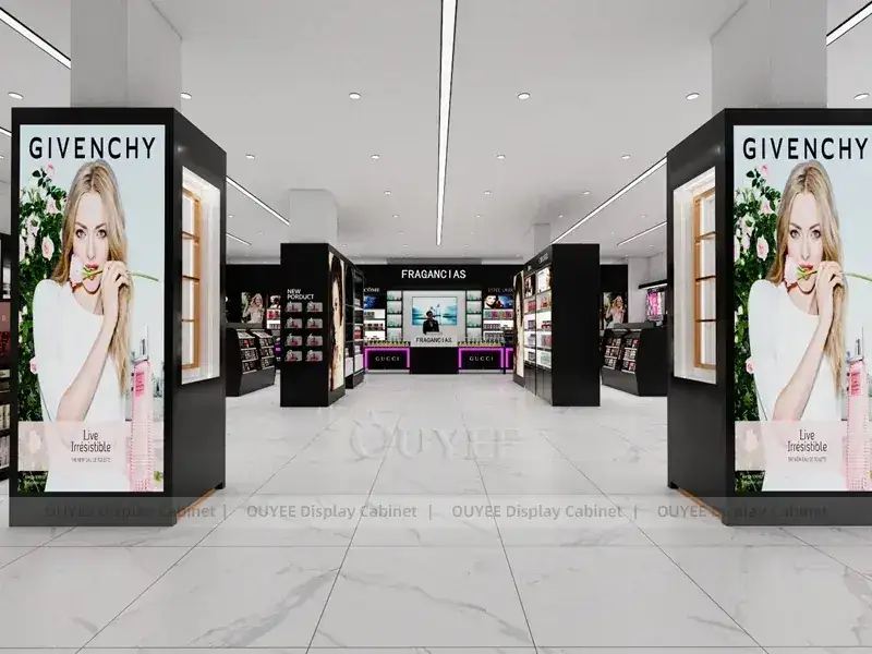 Black Green Cosmetics Store mit Gondeln in der Mitte 1