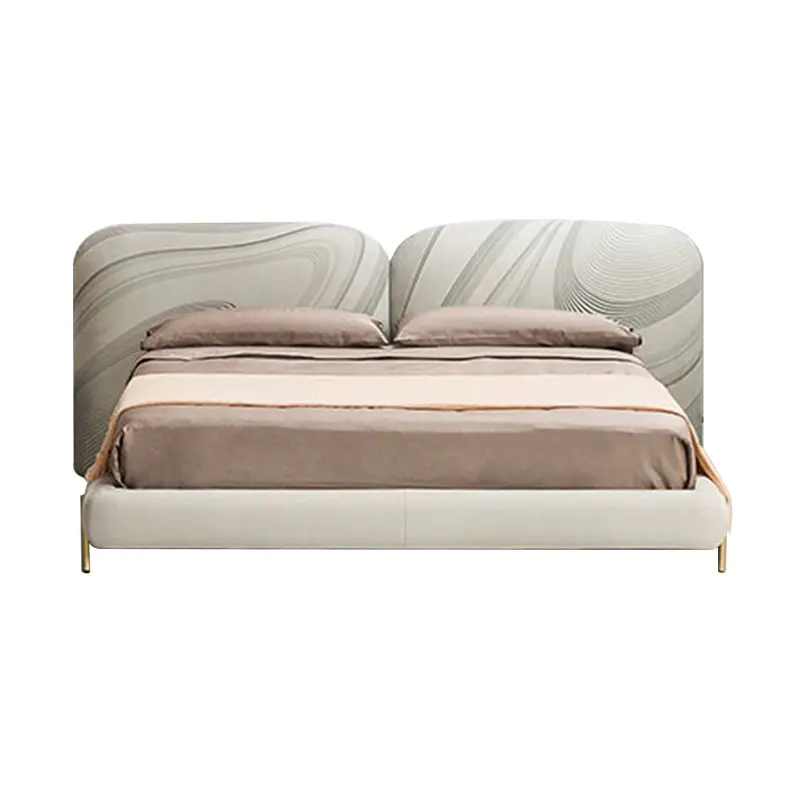 Cama moderna tapizada con cabecero escultural y diseño de piedra - KY-L05 1