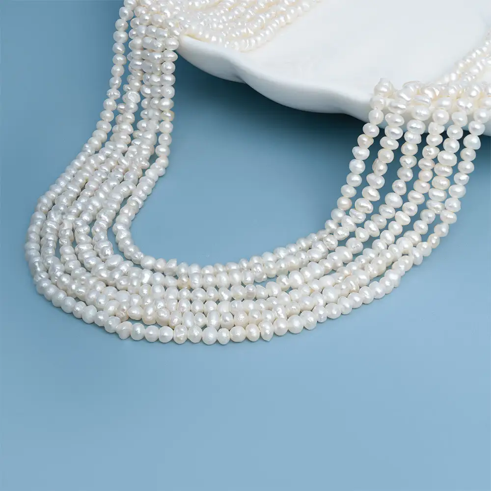 Collier de perles d'eau douce naturelles blanches de 35,5 cm (14 pouces), forme de pomme de terre, perles AA de 2 à 3 mm, en vrac, pour la création de bijoux (vente en gros). 1