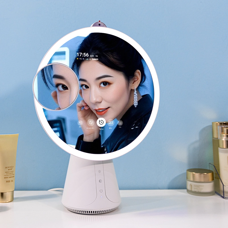 Miroir de maquillage intelligent IA avec caméra HD et anneau lumineux LED pour salons de beauté 1
