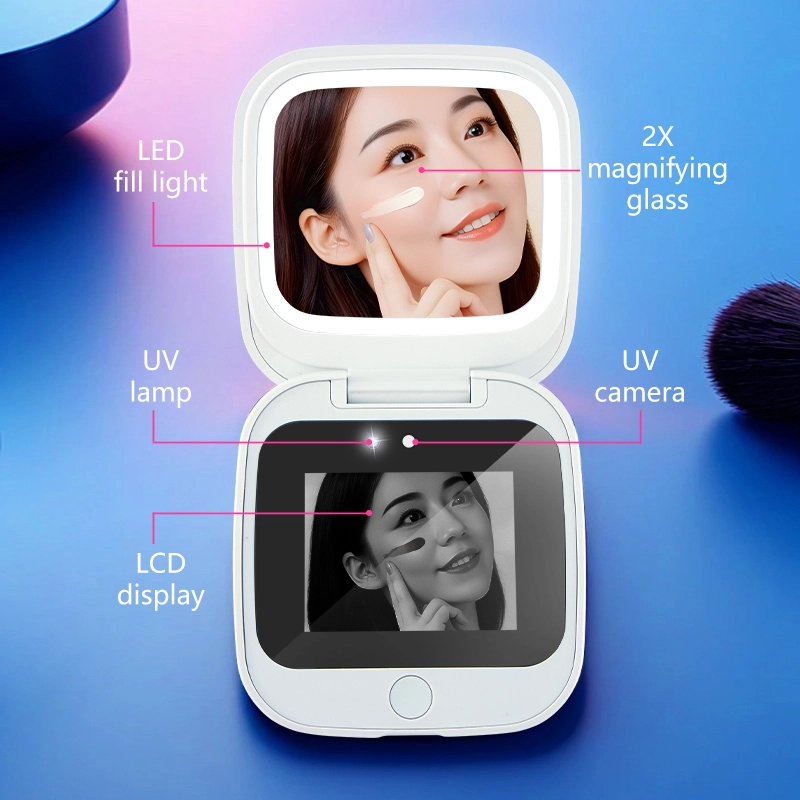 Miroir de maquillage intelligent IA avec capteur de protection solaire et fonction de recharge de téléphone 1