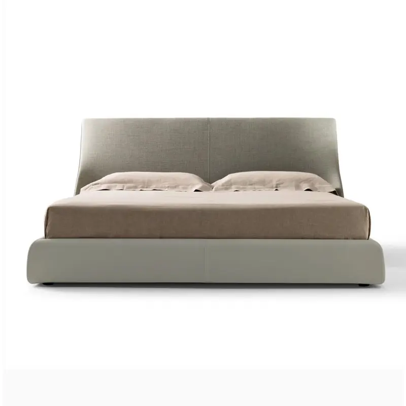 Modern Curved Wing Headboard Bed Sleek Upholstered Platform Bed Frame--KY-B09 1