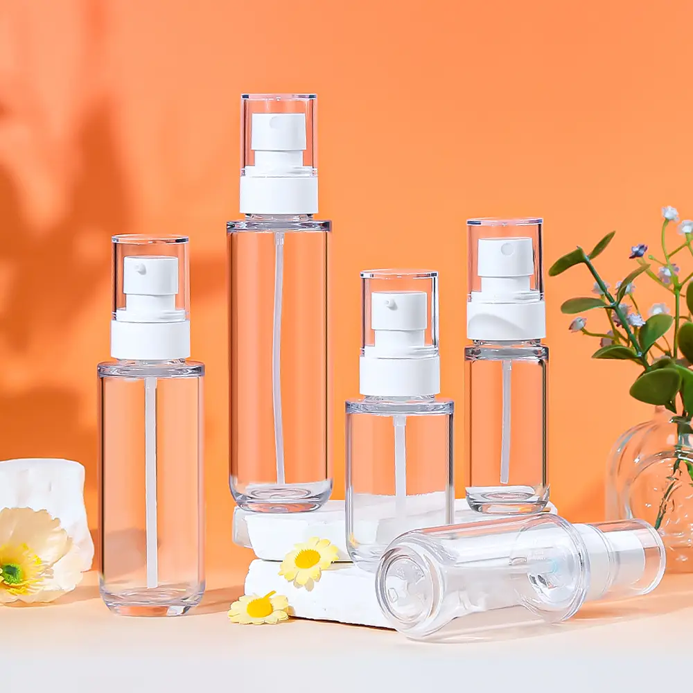 Custom PETG Transparent Cosmetic Bottle Double Shoulder Design Lotion & Spray Packaging 1