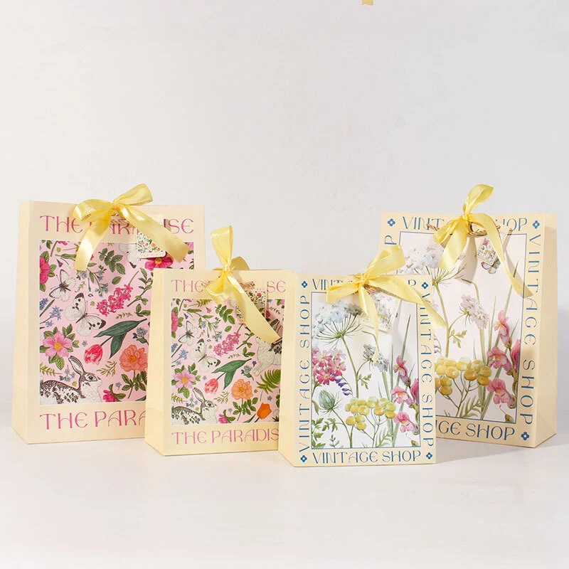 2026 Nuevas bolsas de regalo de papel floral con impresión francesa