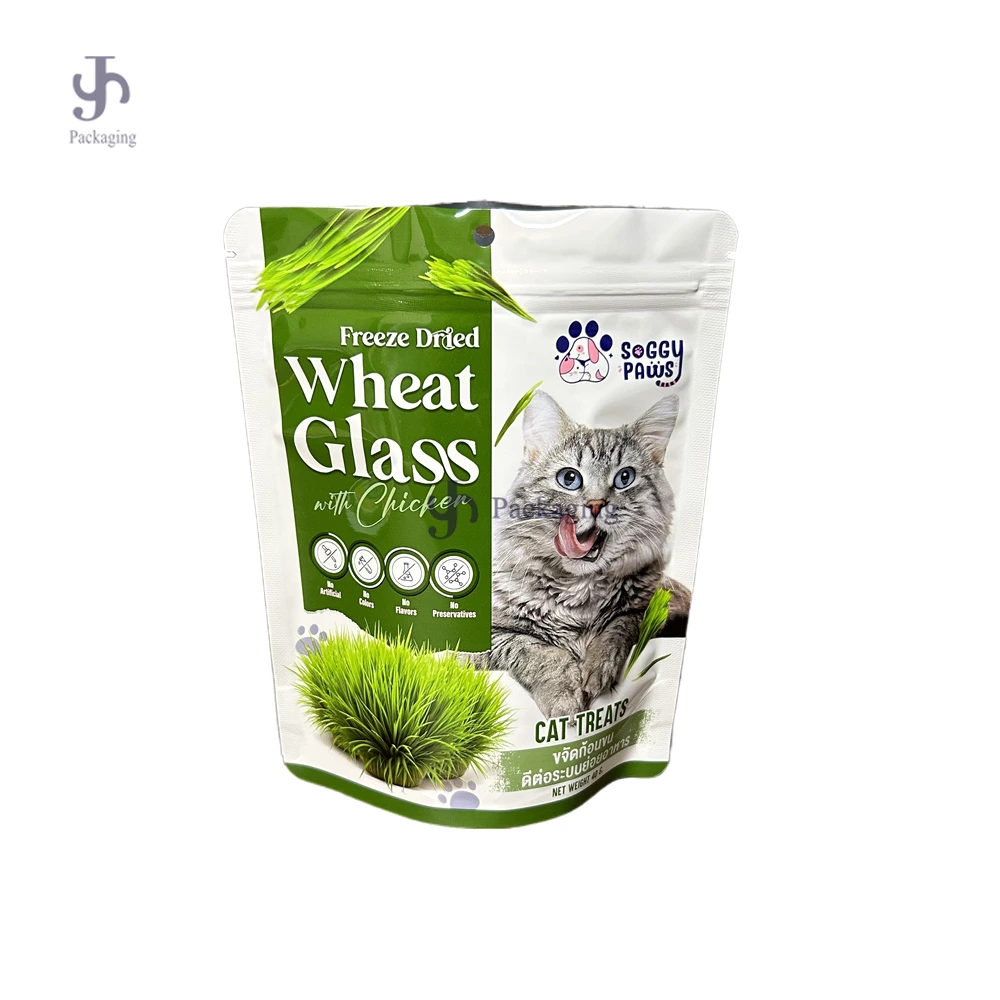 Kantong Makanan Hewan Peliharaan Cetak Kustom Aman untuk Makanan | Kantong Ritsleting Berdiri untuk Camilan Kucing Beku Kering 1