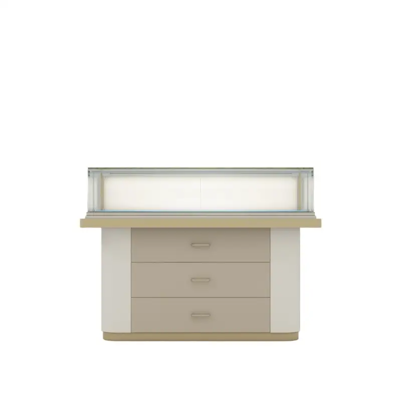 طاولة عرض زجاجية مستطيلة الشكل للبيع بالتجزئة مزودة بأدراج تخزين 1