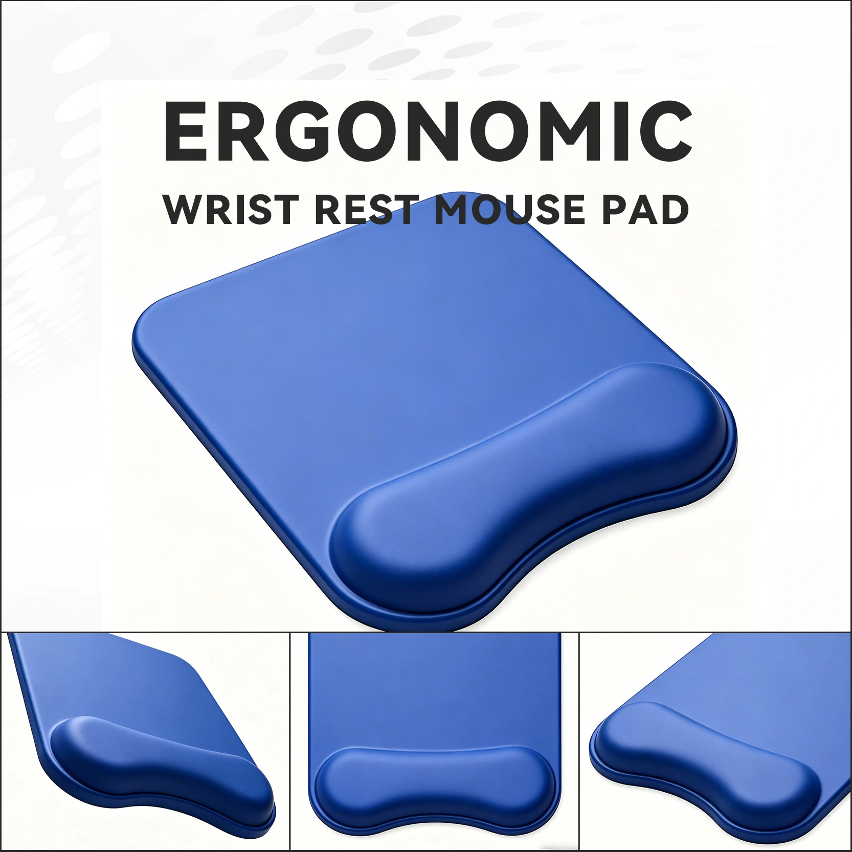 Blue square ergonomic wrist rest mouse pad, wrist-supporting, productivity-boosting, mouse operation demonstration