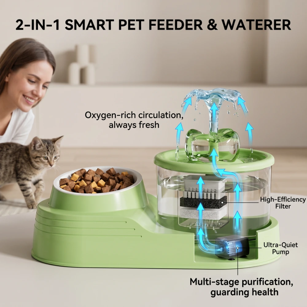 ROADREIGN 2-in-1 Smart Pet Dining Station: Ultra-Quiet Water Fountain & Feeding Bowl 1