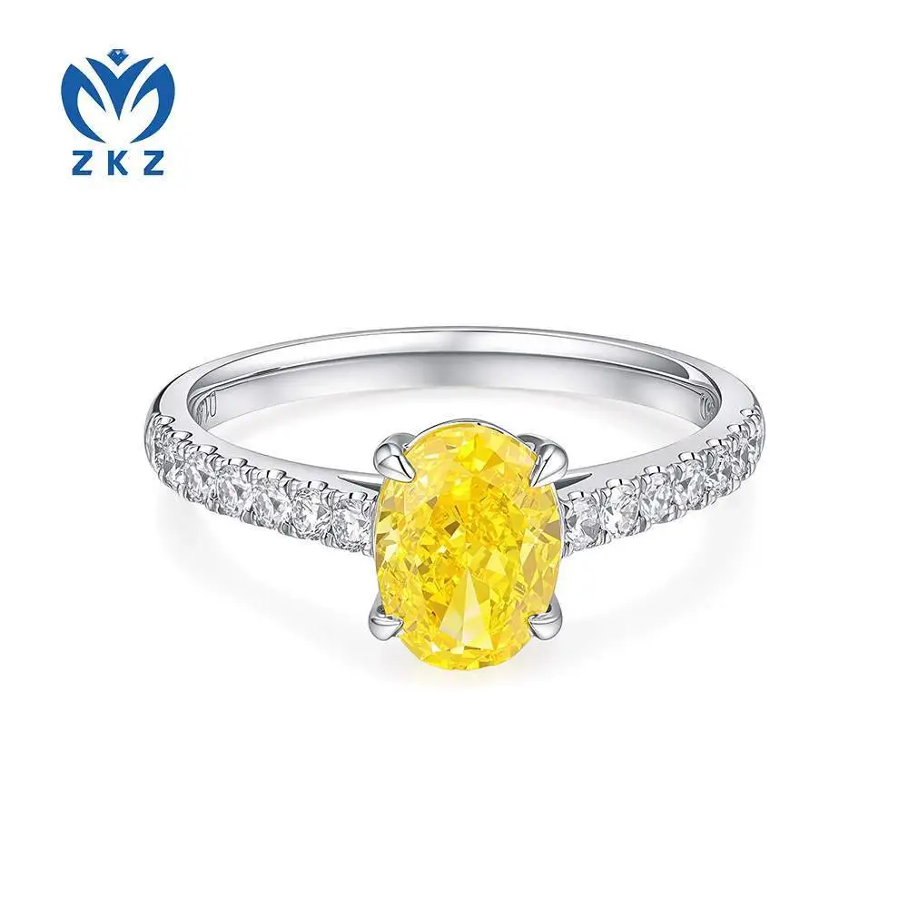 Bague en platine 18 carats PTF950 sertie d'un diamant de culture jaune vif ovale de 1,460 ct, pureté VS, et de diamants blancs. Anneau pour bague de fiançailles femme. Taille US 6. ZKHZ020. 1