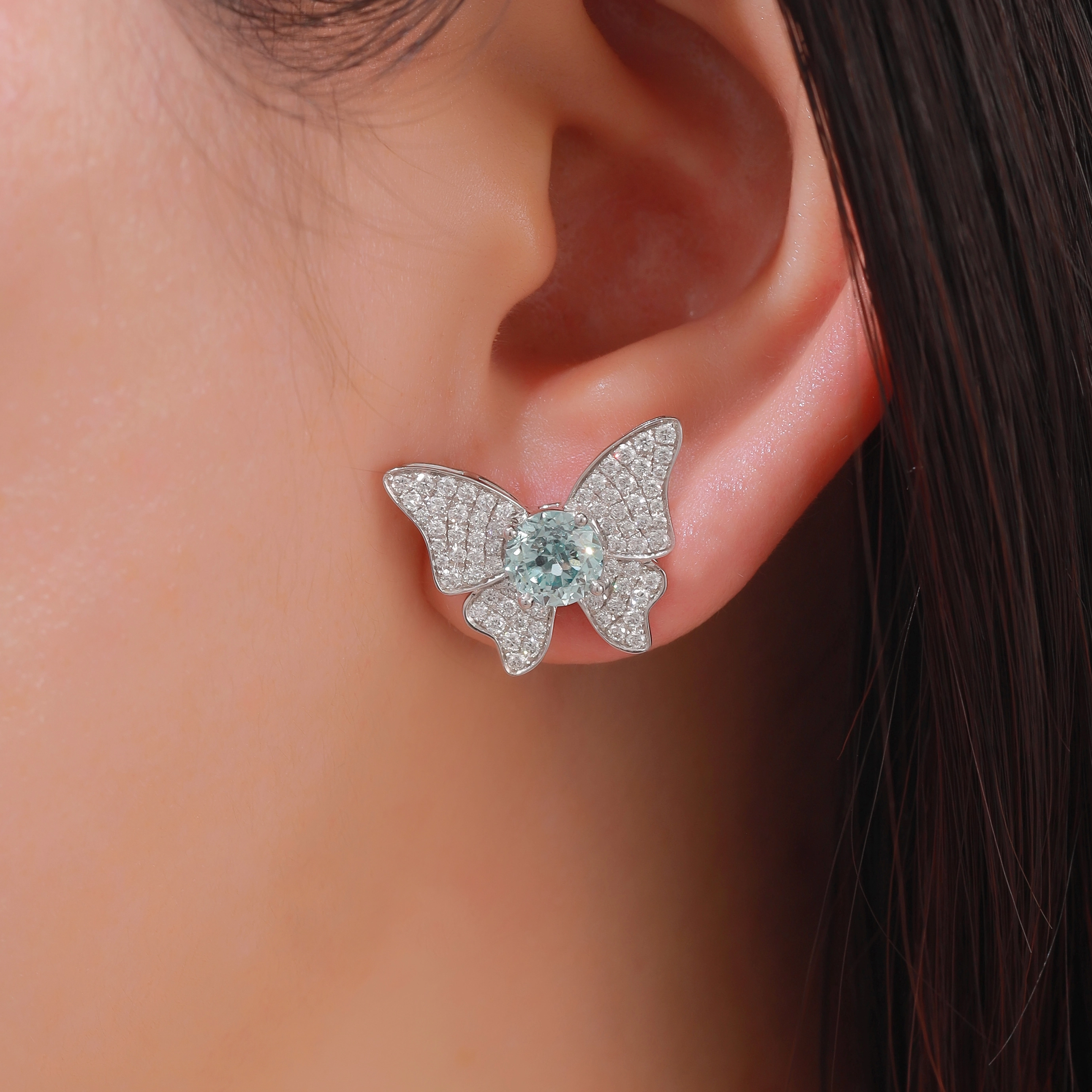 Luxurious Blue Diamond Earrings Round VS Lab-Grown Diamond Butterfly Earrings 2.043ct ZKCZ014 1