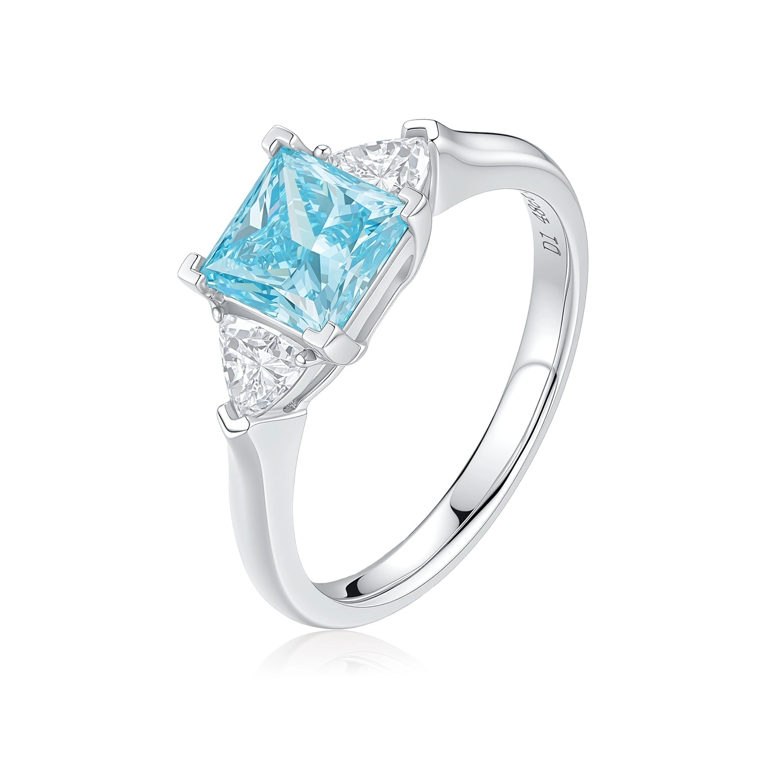 Bague en diamant de laboratoire bleu-vert intense, taille princesse, pureté VS1, pierre principale : 1,48 ct, taille US 6,75, référence P001L56 1