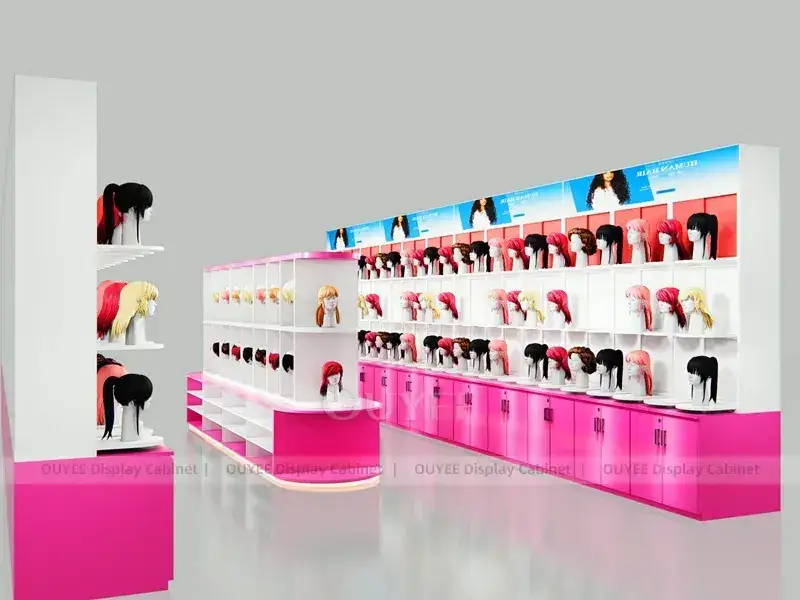 Weißer und rosa Perücken-Wandschrank mit langer Ablagefläche 1