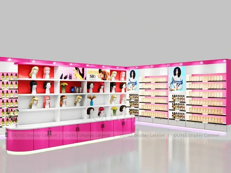 Pink Hair Display Store mit Eckwandschrank 1