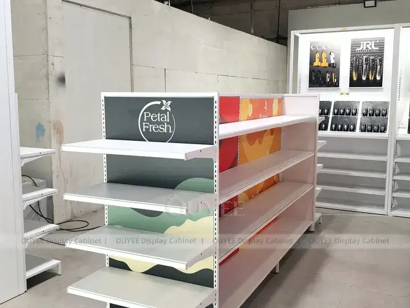 وحدة عرض تجارية باللونين الأزرق والأبيض مع غطاء طرفي قائم بذاته 1