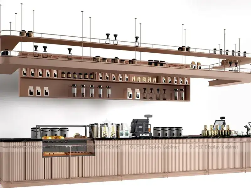 Quiosque de café redondo com cobertura de árvore e balcão de atendimento circular 1
