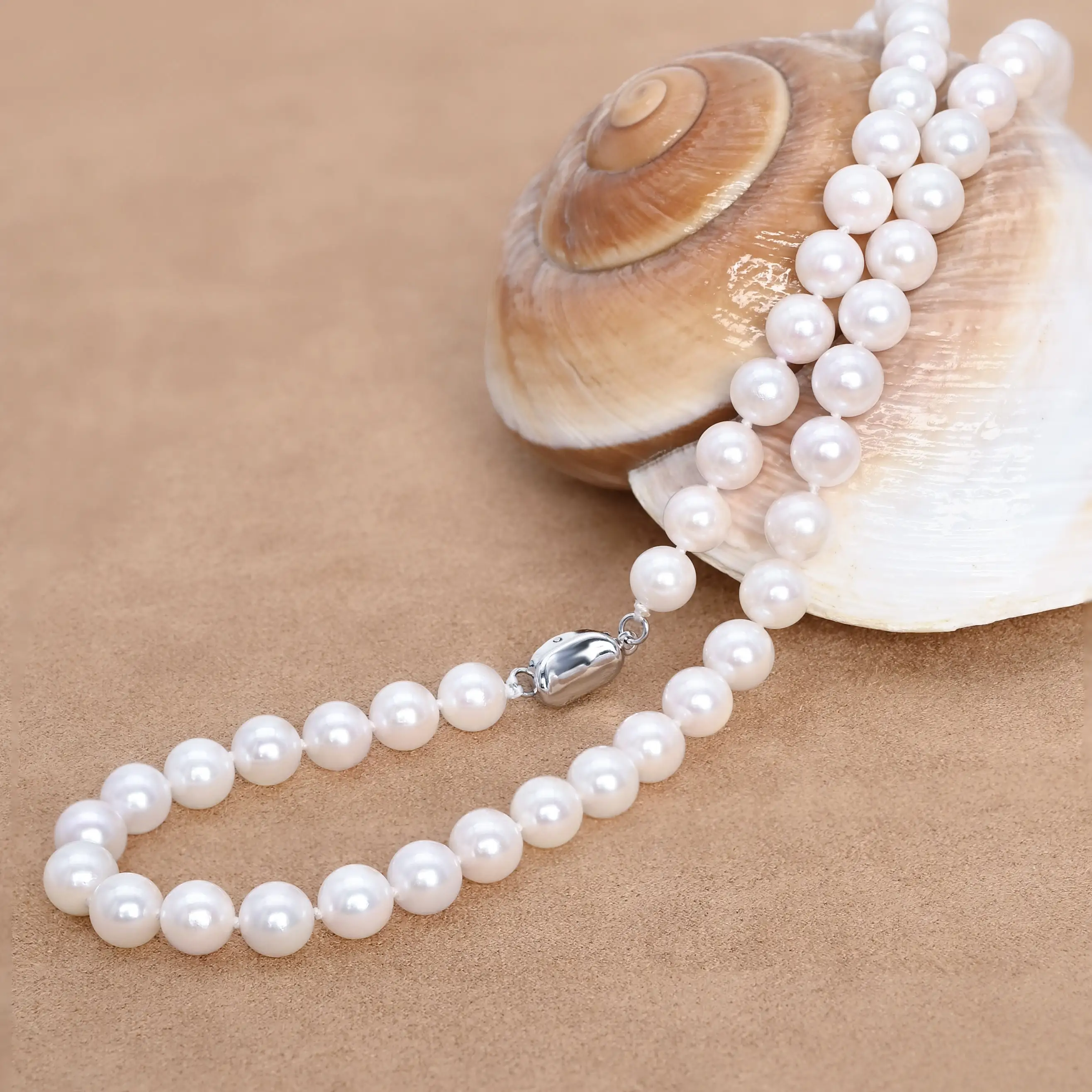 Collar de perlas redondas Akoya de agua de mar de 6-7 mm con cierre de plata S925 - Hebra clásica de perlas blancas de alto brillo 1