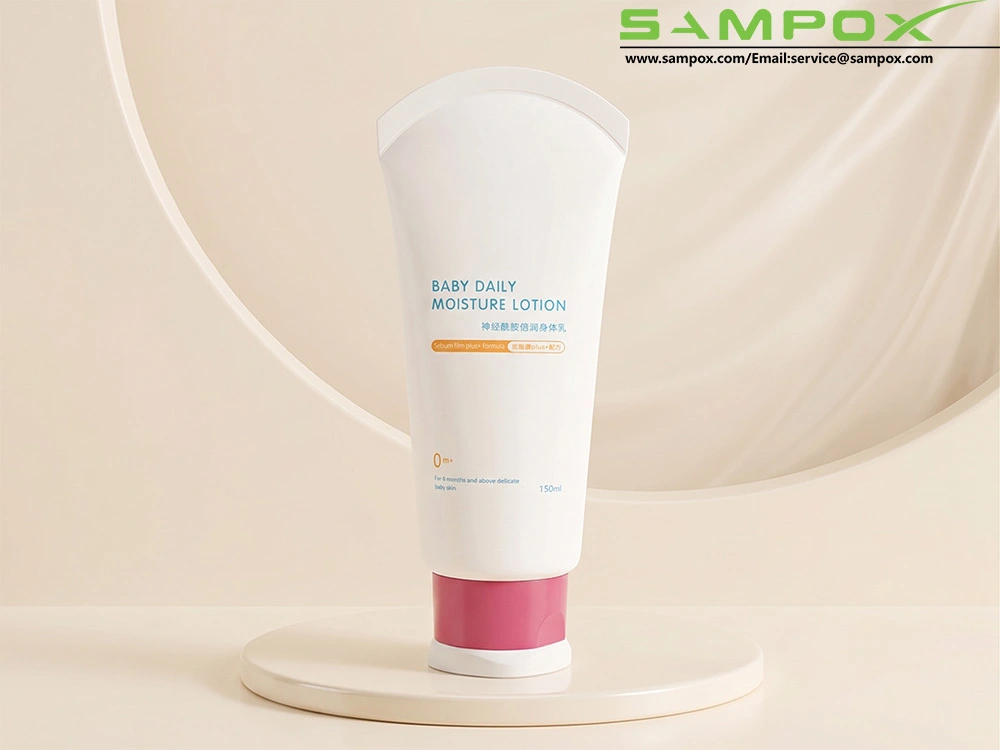أنبوب لوشن للجسم للأطفال من البولي إيثيلين الأبيض، سعة 150 مل، طوله 45 مم، مزود بغطاء مقوس. 1