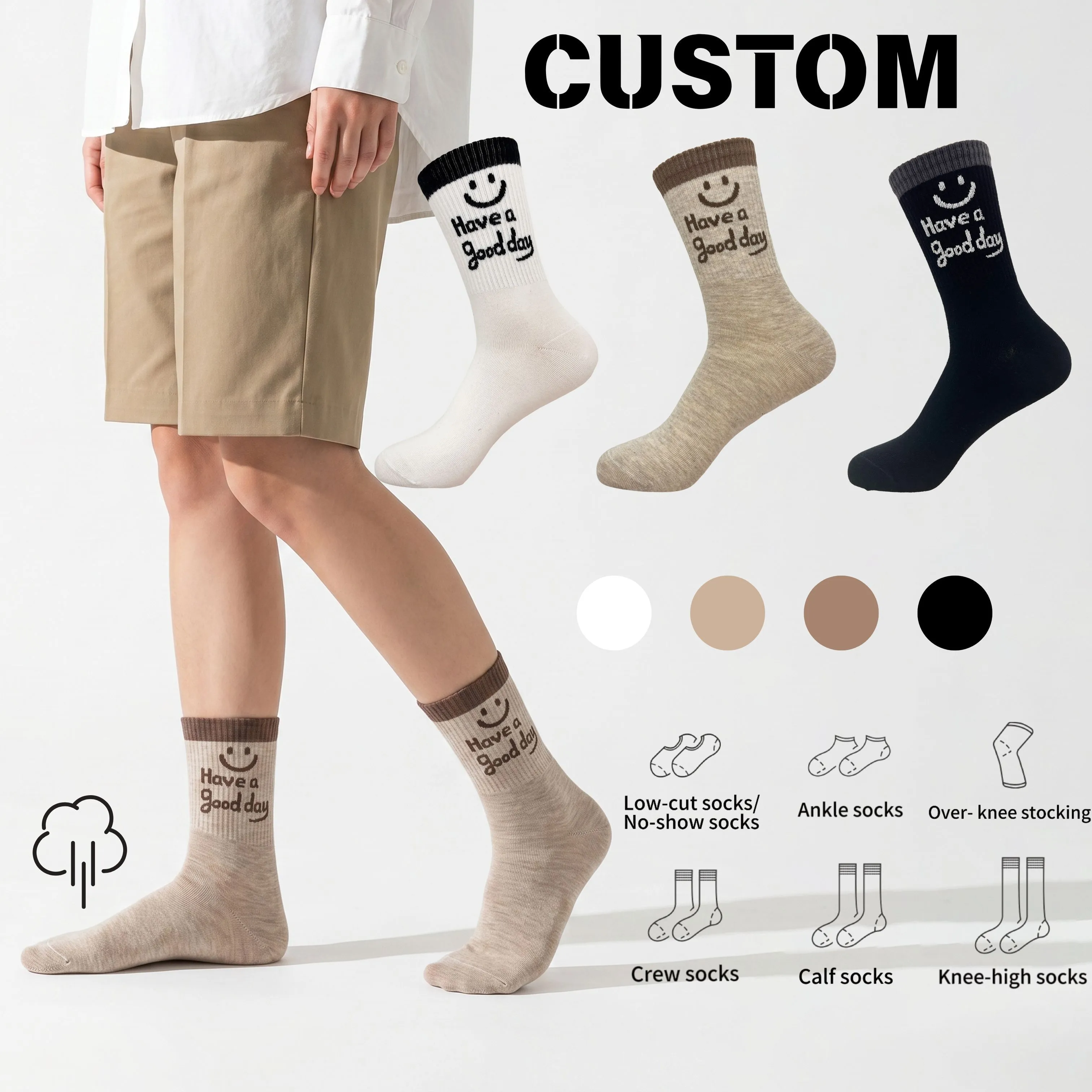 Chaussettes tricotées personnalisées pour femmes, respirantes, idéales pour le printemps et l'été, à porter au quotidien HY-W-128 1