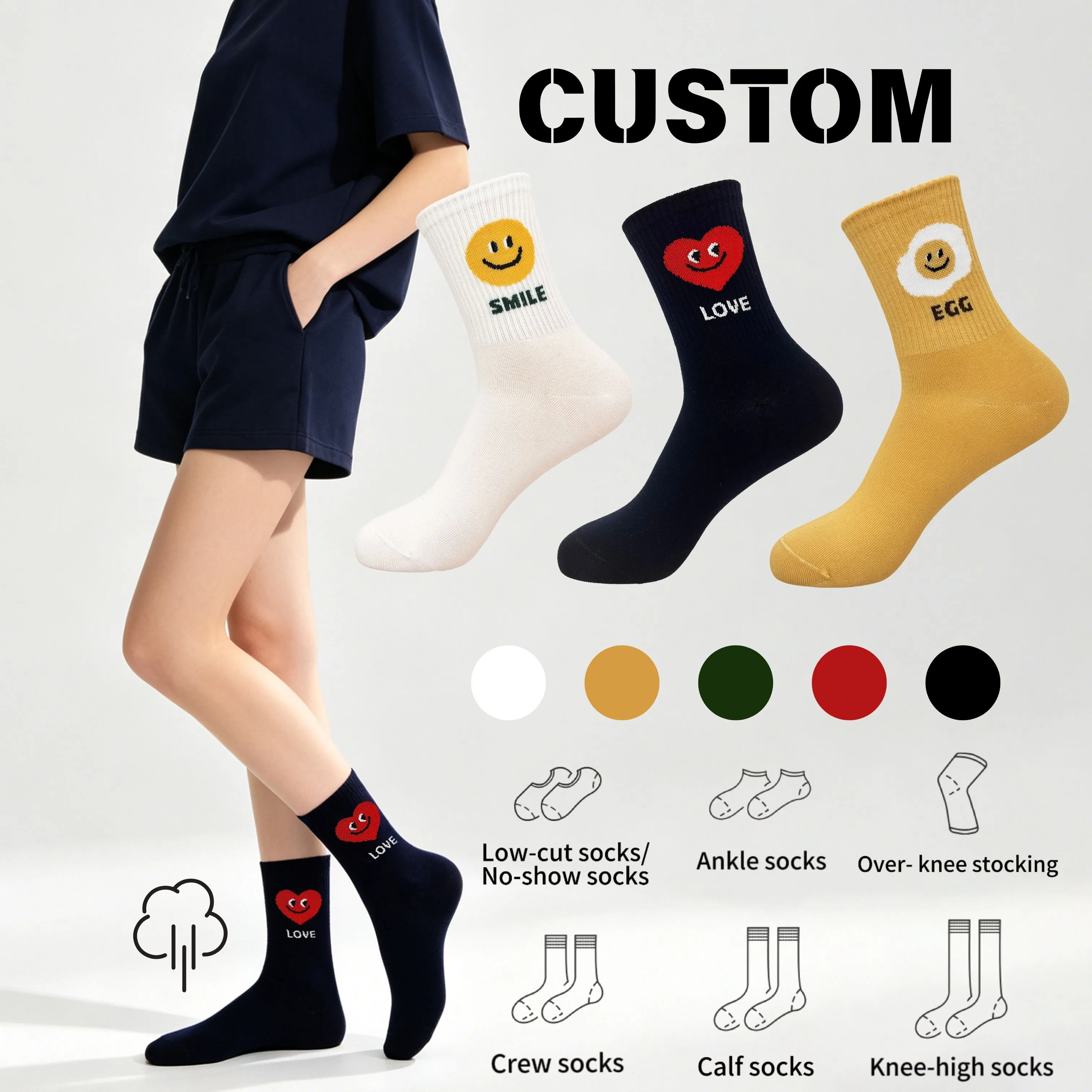 Chaussettes tricotées personnalisées pour femmes, respirantes, pour un usage quotidien au printemps et en été HY-W-129 1