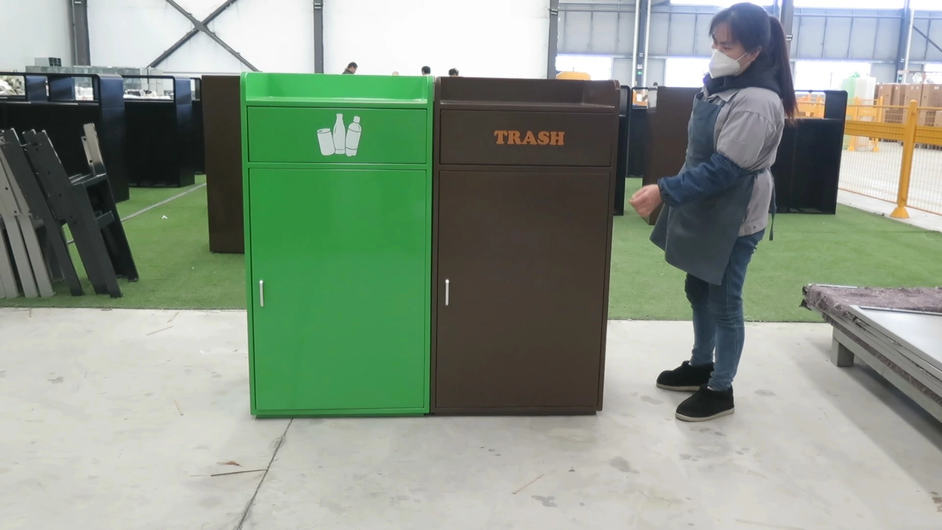 Factory Custom Outdoor Trash Can - 2-Compartment Galvanized Steel outdoor trash can Wholesale from Manufacturer 1