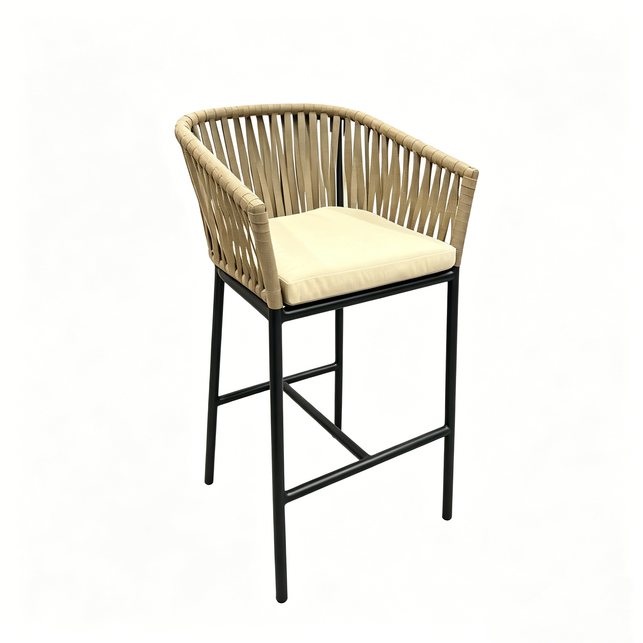 Hotel Bar Stool - Woven Rattan with Metal Frame & Cushion | Modern Outdoor Bar Seating E-1023 1