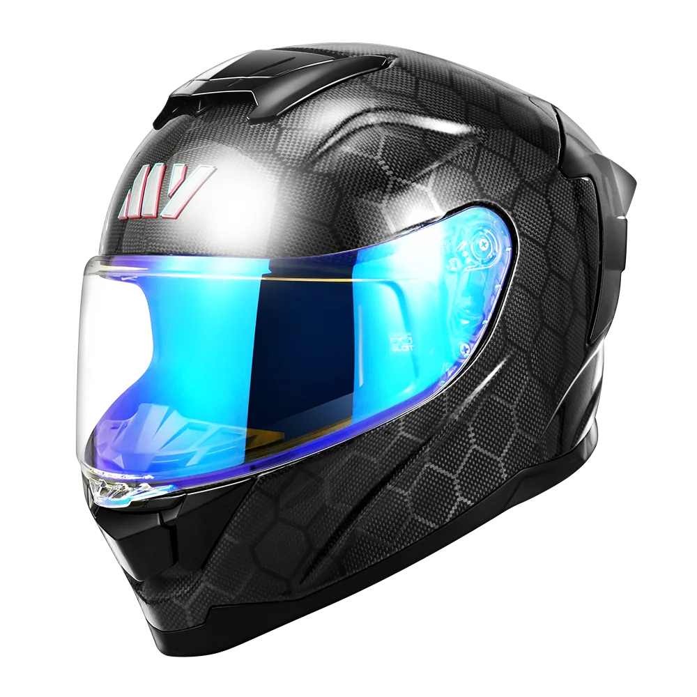 MY-960 Black Carbon Fiber Full Face Motorcycle Helmets Supplier for Long-Distance Touring & City Commuting 1
