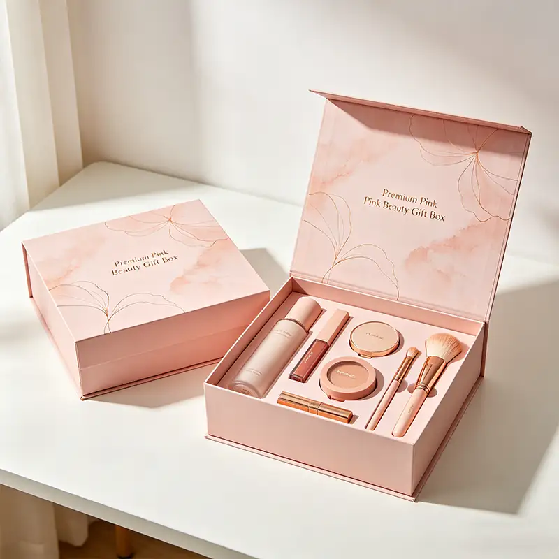 Coffret cadeau de luxe personnalisé et recyclable, type livre à clapet, lamination mate, pinceaux de maquillage, emballage en carton, boîte cosmétique 1