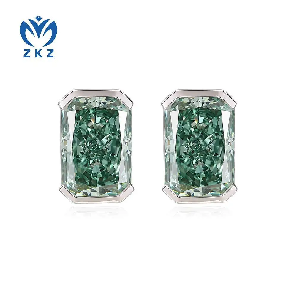 Lab-grown diamond Radien-cut green diamond 18K white gold VS full setting stud earrings for ladies' jewelry. ZKLZ021 1