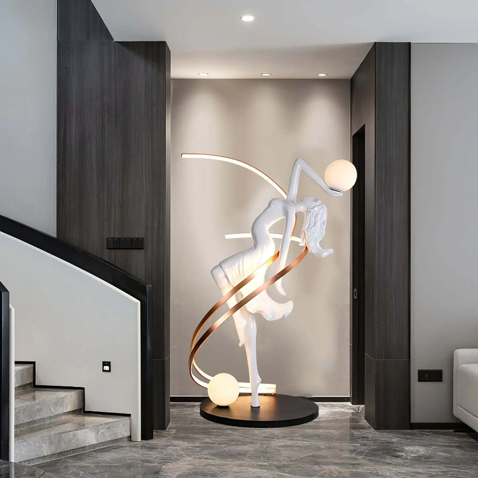 Lampadaire « Danseuse de ballet », sculpture abstraite moderne sur pied avec globes en verre, lampe décorative pour salon, hall d'entrée, espace commercial 1
