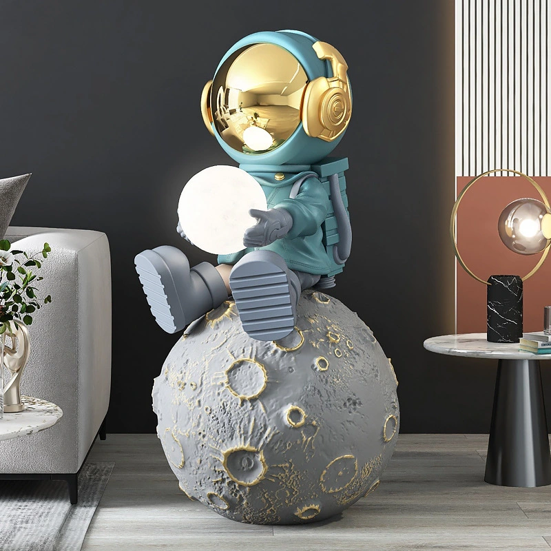 Lampe de table astronaute, lampe de bureau moderne en forme de sculpture d'astronaute avec globe lunaire, lampe LED décorative pour chambre, salon, chambre d'enfant, bureau 1